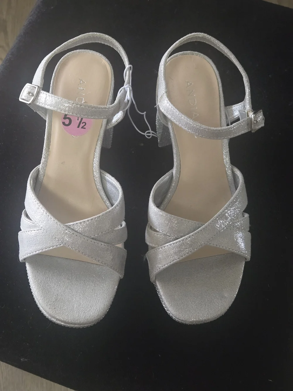 Sparkle Platform Heeled Sandals in Silver with Ankle Strap